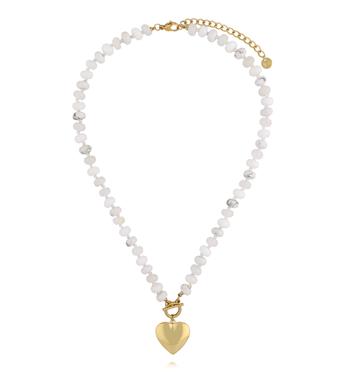 Naszyjnik z białego jadeitu i howlitu z zawieszką w kształcie serca NPA1599