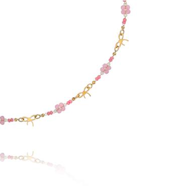 Naszyjnik z różowych koralików z kwiatkami NSY0826