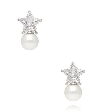 Kolczyki z gwiazdą z kryształów i perłą KLU0197