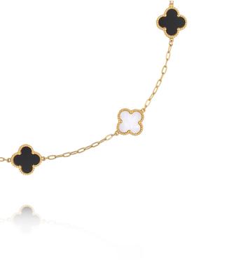 Naszyjnik złoty z czarnymi i białymi koniczynkami NSY0800