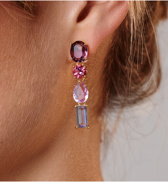 Kolczyki z kolorowymi kryształami w odcieniach fioletu i różu KSS2096