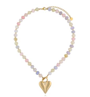 Naszyjnik z morganitu i złotym sercem NPA1537