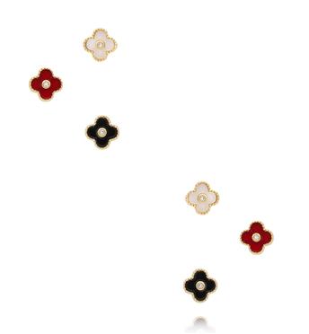 Zestaw złoconych kolczyków z koniczyną i cyrkonią KMB0039