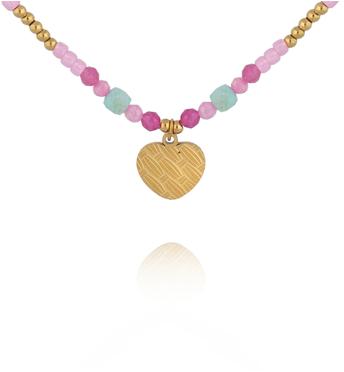 Naszyjnik złoty z amazonitami i różowymi cyrkoniami NTW1538