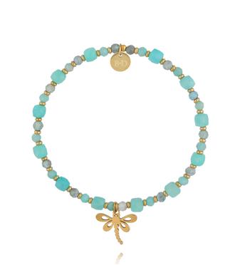 Bransoletka z amazonitem i złotą ważką BTW3701