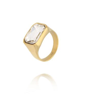 Pierścionek złoty z dużą cyrkonią w prostokątnej oprawie PSY0227