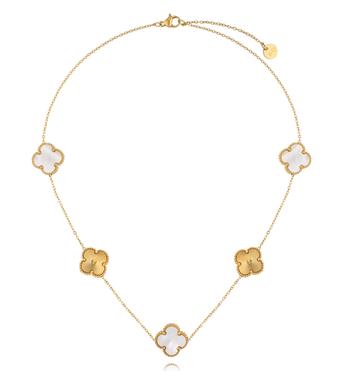 Naszyjnik z białymi i złotymi koniczynkami NSY0803