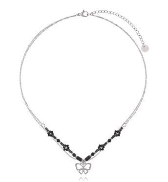 Naszyjnik z czarnymi turmalinami i motylkiem NSY0754