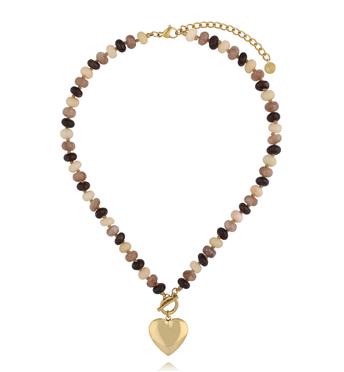 Naszyjnik w odcieniach kawy i karmelu ze złotym sercem NPA1499