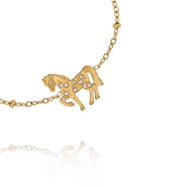 Bransoletka z konikiem i cyrkoniami na złotym łańcuszku BSY0568