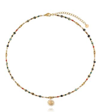 Naszyjnik z naturalnych kamieni z zawieszką słońce NEA0088