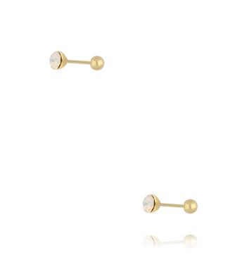 Kolczyki z mlecznobiałym kryształem w złotej oprawie KCA0174