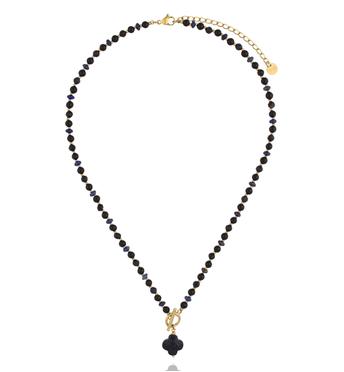 Naszyjnik z Nocy Kairu i czarnych kamieni z zawieszką koniczynki NPA1623