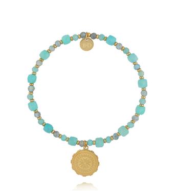 Bransoletka z amazonitem i złotym medalionem mandala BTW3700