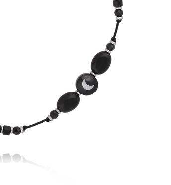 Bransoletka z czarnym turmalinem, hematytem i motywem księżyca BNMT0012