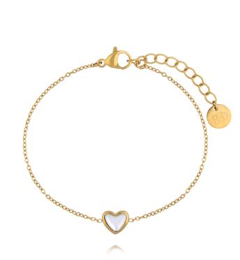 Bransoletka z sercem z masy perłowej na złotym łańcuszku BSY0591