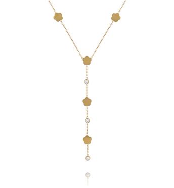 Naszyjnik krawatka złoty z kwiatuszkami i cyrkoniami NSY0910