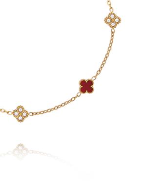 Bransoletka złota z czerwonymi koniczynkami i cyrkoniami BSY0541