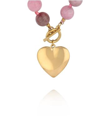 Naszyjnik z różowych i szarych kamieni z sercem NPA1518