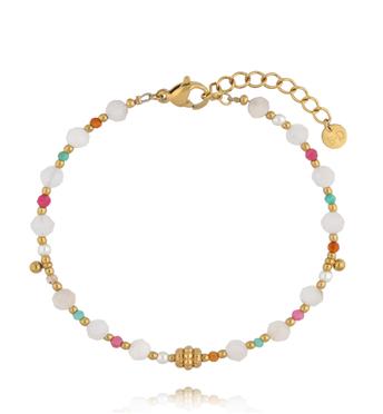 Bransoletka z kamieniami księżycowymi, granatami i jadeitami BEA0088