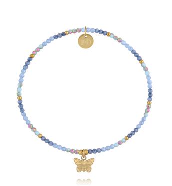 Bransoletka z niebieskich kryształków z zawieszką motyla BTW3686