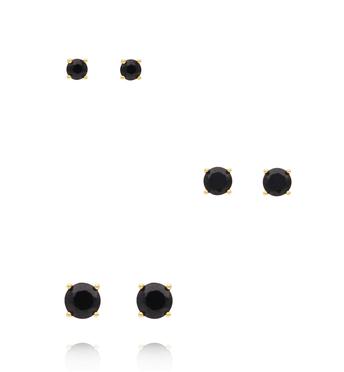 Zestaw kolczyków pozłacanych z czarnymi cyrkoniami KLT0043