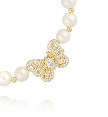 Bransoletka z pereł i złotym motylem BPE0163