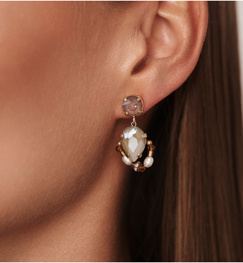 Kolczyki w odcieniach brązu i szarości z perłami KGA0055