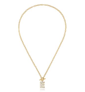 Naszyjnik z literą E i zapięciem toggle NSY0861