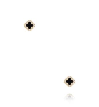 Zestaw złoconych kolczyków czarnych koniczynek z cyrkoniami KMB0040
