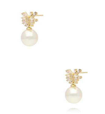 Kolczyki z perłą i kokardką wysadzaną cyrkoniami KPE0206