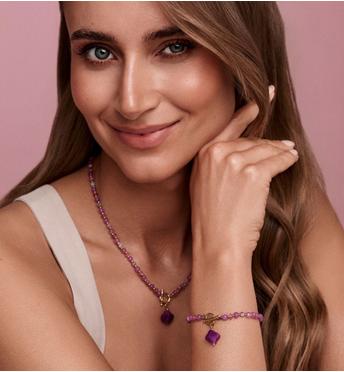 Zestaw biżuterii z kamieniami naturalnymi i fioletową koniczynką ZN0229