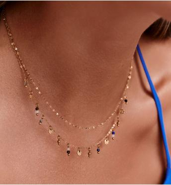 Naszyjnik podwójny z kamieniami naturalnymi  i złotymi zawieszkami NEA0144