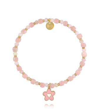 Bransoletka z różowego opalu z emaliowanym kwiatkiem BTW3707