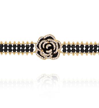 Choker czarny z kwiatem  NLU0050