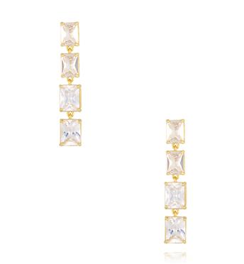 Kolczyki z kwadratowymi kryształkami długie złote KSS2178