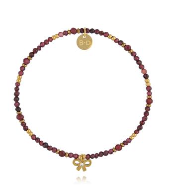 Bransoletka z naturalnego granatu i złoconą kokardką BTW3540