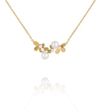 Naszyjnik z kwiatuszkami i perełkami złoty NSY0872