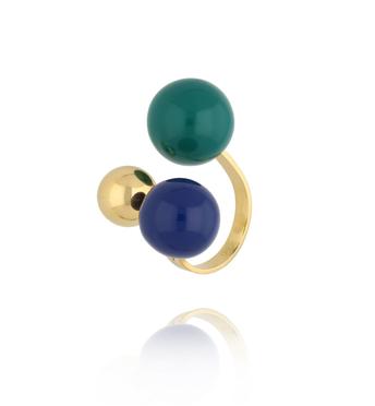 Pierścionek z kulkami emaliowany zielono niebieski PSA1043