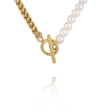 Naszyjnik asymetryczny – perły i złoty splot NSY0585