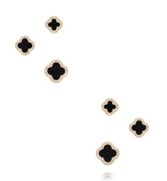 Zestaw złoconych kolczyków z czarnym kamieniem i cyrkoniami KMB0035