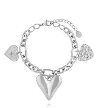 Bransoletka srebrna na łańcuszku z wiszącymi sercami BEA0054