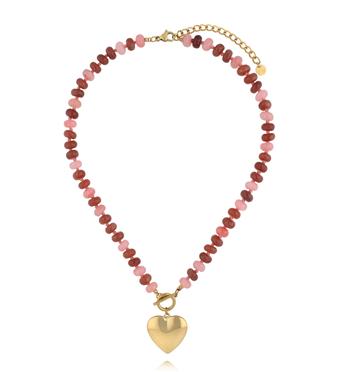 Naszyjnik z różowych i rubinowych kamieni z sercem NPA1492