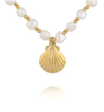 Naszyjnik z perłami i złotą muszlą NPE0387