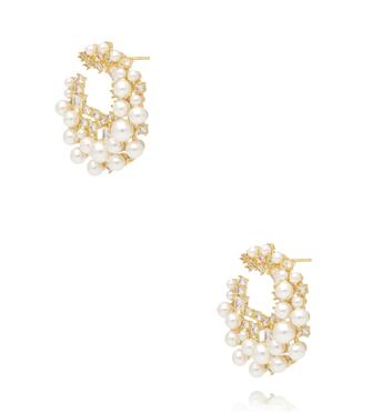 Kolczyki złote z perłami i cyrkoniami w kształcie księżyca KSS2170