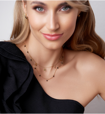 Naszyjnik złoty z czarnymi agatami podwójny Arua NSA0708