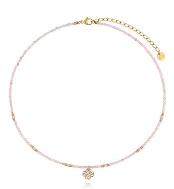 Naszyjnik z różowym opalem i ażurową koniczynką NTW1632