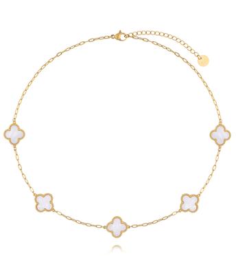 Naszyjnik złoty z koniczynkami z masy perłowej NSY0799