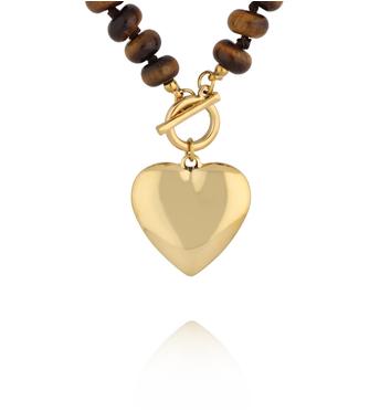 Naszyjnik z tygrysiego oka z zawieszką serce NPA1511