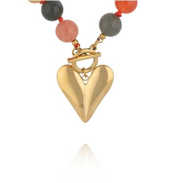 Naszyjnik z kamieni w odcieniach pomarańczowych i szarości z sercem NPA1523